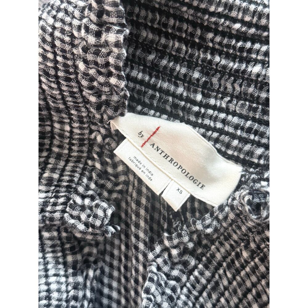 BY ANTHROPOLOGIE 100% cotton black white smocked pull on gingham casual pants - Picture 2 of 6